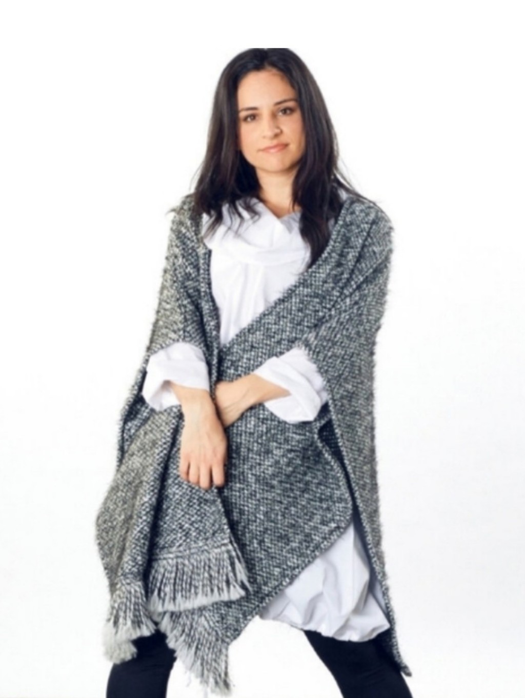 Bryn Walker Marled Knit Ruana Poncho Cardigan Wrap | One Size